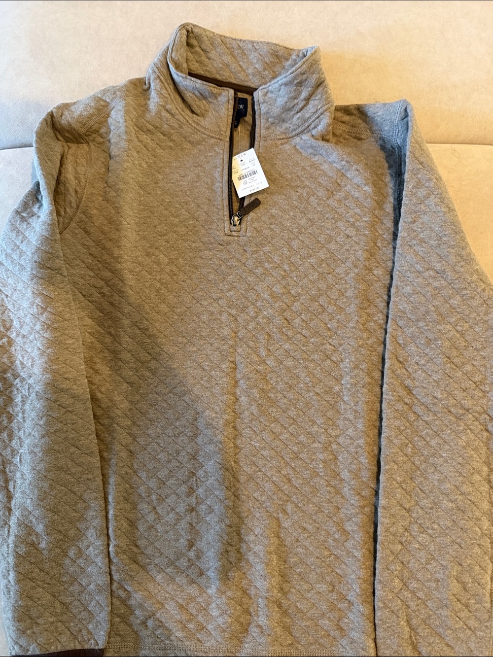 J. Crew Men's Quilted Half-Zip Sweater in Taupe Heather